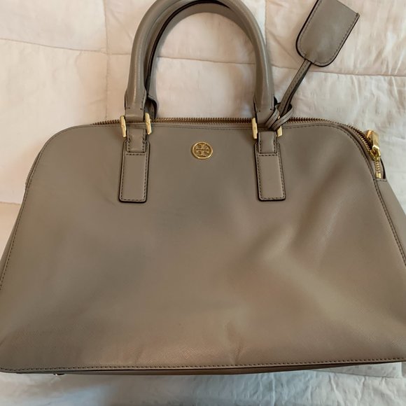 TORY BURCH Robinson Triple-Zip Satchel Saffiano Leather Grey (MSRP $550) - mint - Picture 5 of 9